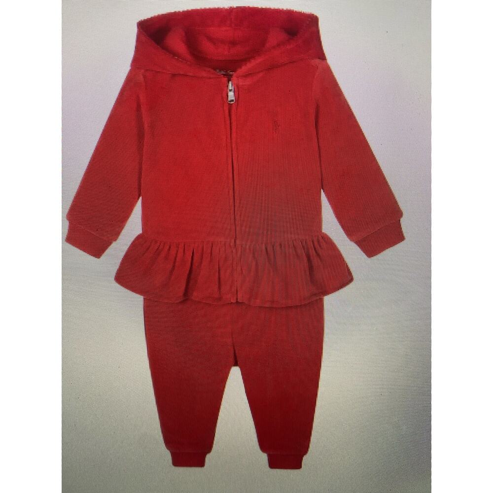 NWT Ralph Lauren, baby girl, red velour tracksuit 3 months